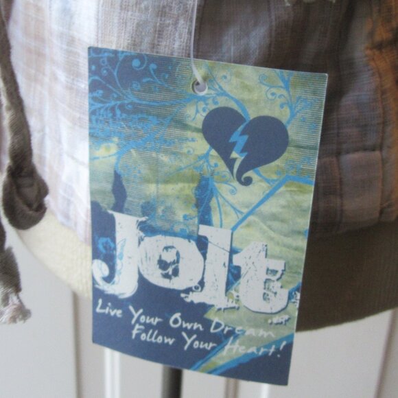 NWT Tan and White Plaid Ruffled Peplum Belted Jacket by Jolt Size M - Picture 12 of 15